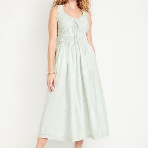 NWT Old Navy L waist defined ruffle green striped midi dress